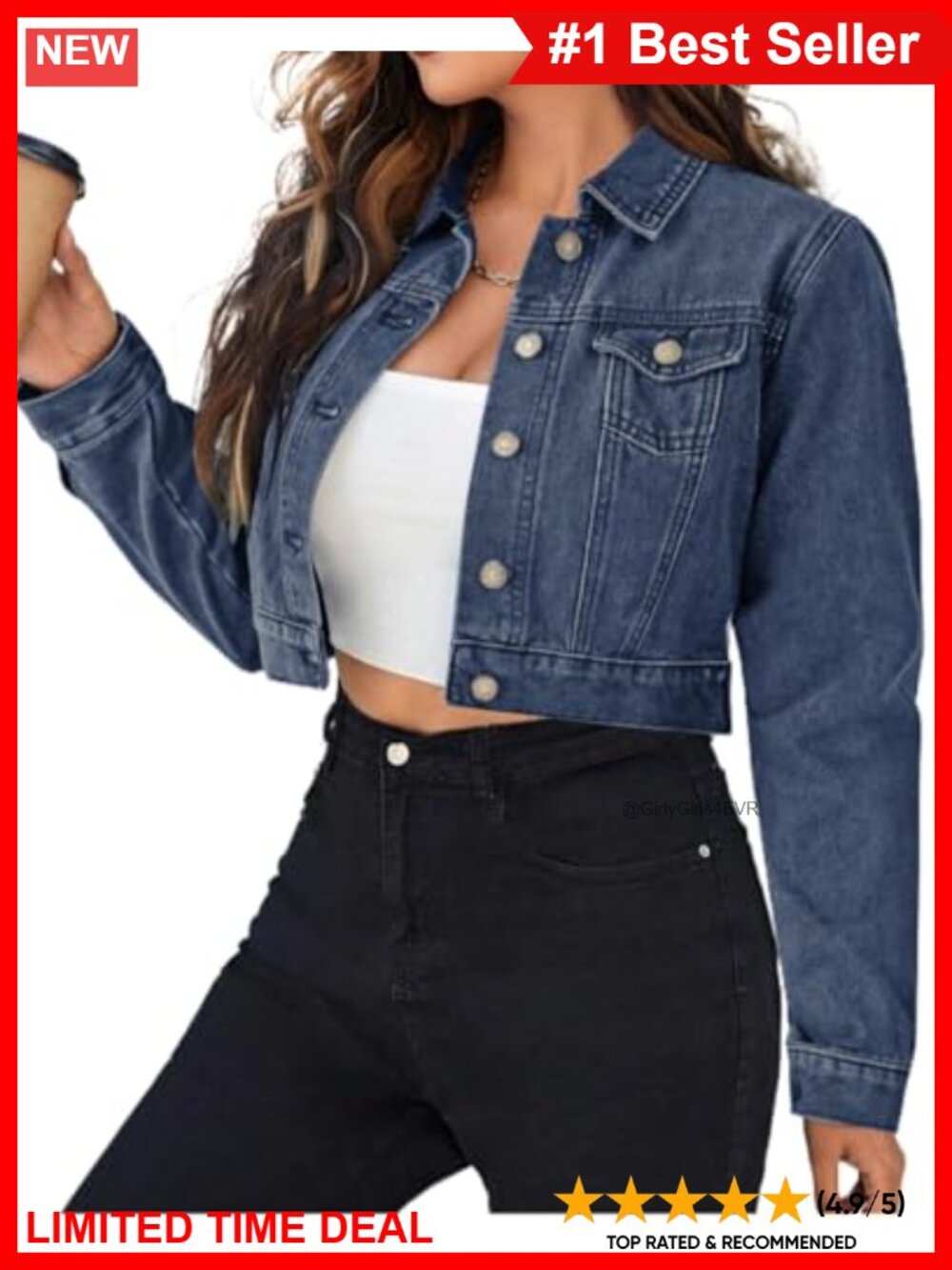 Women's Cropped Button Down Long Sleeve Denim Jean Jacket